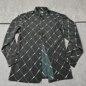 Monzini Collection Mens Geometric Grid Button Up Shirt‎ Black Cream Vintage USA